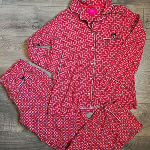Victorias Secret Mayfair Pajama Set M Red Medallion Geometric Button Pants PJ